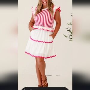 Entro Pink and Cream Striped Kids Dress